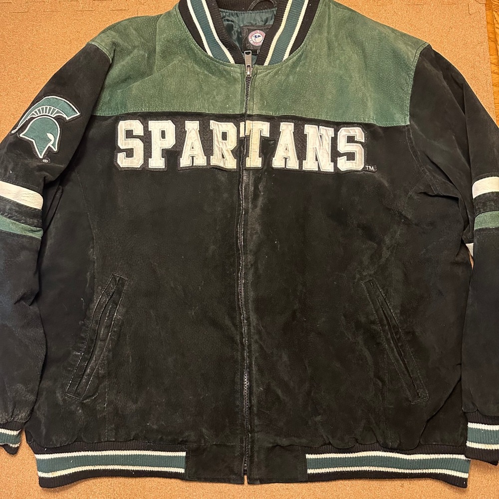 Michigan State Spartans‎ G-III Suede VTG 90s Leather Varsity Jacket 3XL Green
